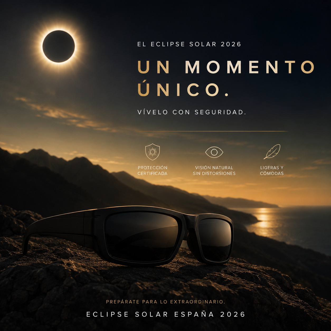 Gafas Profesionales para Eclipse Solar 2026 | Certificación ISO y Protección Total